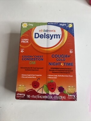 Children's Delsym Cough Chest Congestion Day Night Liquid 8oz Combo Pk Exp 6/25