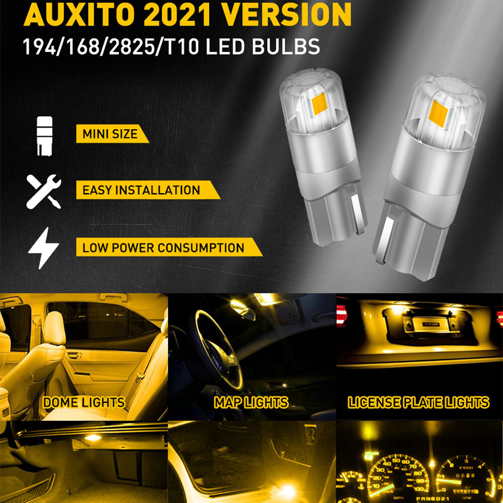 Yellow Bulbs 100% AUXITO T10 W5W Side Light Bulb Car LED Error Free Canbus Xenon