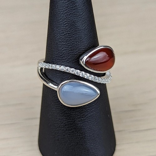Ring mit 24 Zirkonia und 2 Achat Steinen, echt Silber -Außergewöhnlicher Ring - Bild 4 von 9