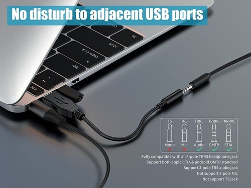 Carte Son USB 35 mm Femelle vers Mâle - Puce Intégrée Stéréo Externe TRRS 4 P... - Photo 5/7