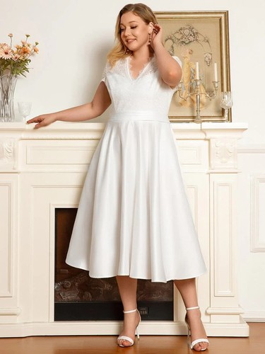 Ever Pretty - Abito formale midi scollo a V in pizzo con cappuccio e maniche taglia L 12UK - Foto 4 di 5