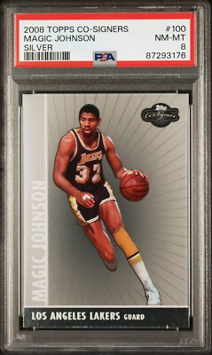 PSA 8 Magic Johnson 2008-09 Topps Co-Signers Silver #/199 #100 Lakers POP 1, 0^