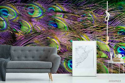 3D Green Peacock Feather Self-adhesive Removable Wallpaper Murals Wall 72