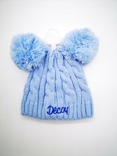Embroidered Double Pom Pom hat contrast Baby boy girl 0-6m NEW 2020 4 colours