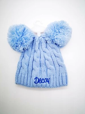 Embroidered Double Pom Pom hat contrast Baby boy girl 0-6m NEW 2020 4 colours