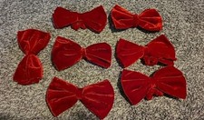 Set Of 7- Red Velvet Fabric Bows