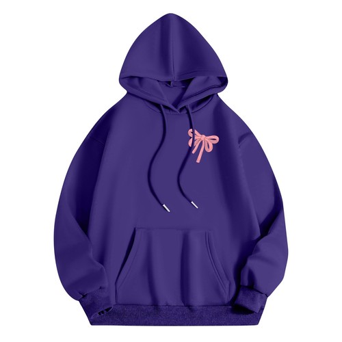 Women's Fashion Long Sleeve Letter Bow Printed Hooded Drawstring Sweatshirt - Picture 28 of 42