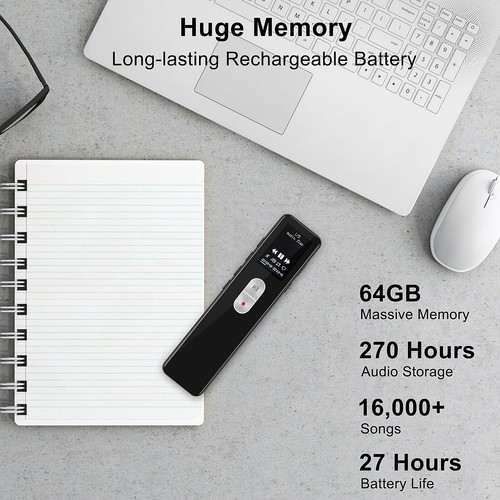 64GB Digital Voice Recorder Bluetooth 5.2 mini Voice Activated Recorder Black - Picture 9 of 17