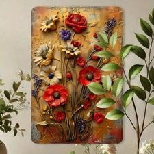 Vintage Floral Metal Wall Art Metal Sign Garden Plaque Wall Decor Gift 8"x12"