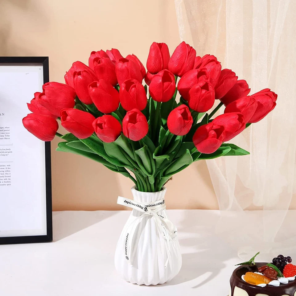 10/20pcs Hawesome Artificial Latex Tulips Flowers Faux Tulip Stems PU Real Touch - Image 3 of 4