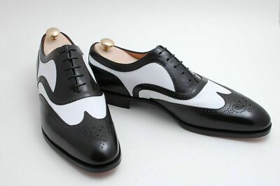 Herren Handarbeit Schuhe Oxford Brogue Wingtip zweifarbig schwarz & weiß Freizeitstiefel Neu