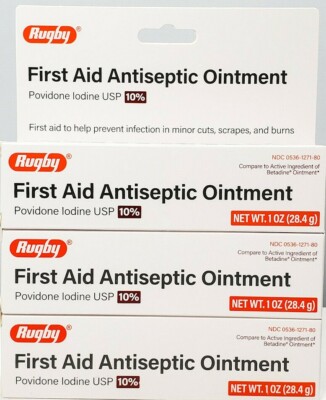 Rugby Povidone Iodine 10% First Aid Ointment 1 oz- Exp Date 01-2028 (3 Pack)
