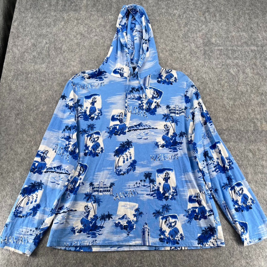 Polo Ralph Lauren Mens Size L Hawaii Hula Girl Hooded Cotton Pony Blue Shirt