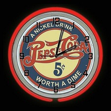 Horloge néon rouge double signe 19" Pepsi Cola boisson nickel digne d'un sou