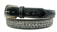 MEN'S BLACK WESTERN LEATHER BELT. SADDLE HORSE COWBOY RODEO BELT. CINTO VAQUERO