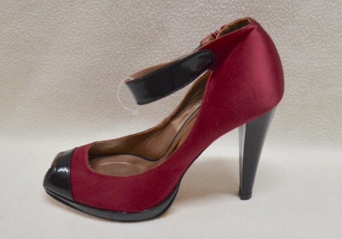 Leona Edmiston Women's Wine/Berry Fabric Side Zip Peep Toe High Heels Size 37.5 - Picture 8 of 15