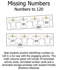 Missing Numbers Numbers to 120 Math Center Classroom Homeschool Resource Game