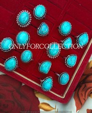 Buy Turquoise Gemstone 925 Sterling Silver Plated Designer Rings Lot 10pcs