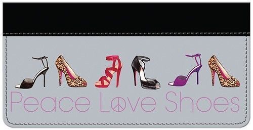 Peace, Love Shoes Leather checkbook cover ID window & 4 credit card slits. - 第 1/3 張圖片