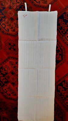 2 antike Leinen-Handtücher, 126x43cm, mit Monogramm, Streifen-Webmuster