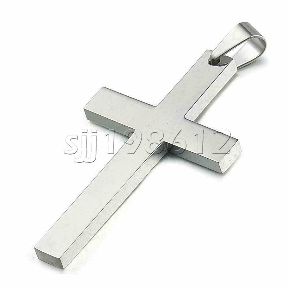 Stainless Steel Cross Pendant Necklace – 20" Figaro Chain, Silver, Lobster Clasp, Unisex