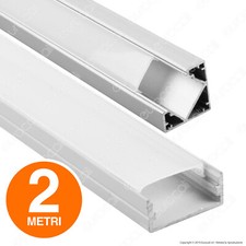 PROFILO Alluminio 2 metri LINEARE o ANGOLARE + Copertura Strisce LED Barra Strip