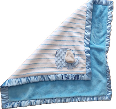 AD Sutton & Sons Blue Stripe Elephant I Love You Satin Edge Baby Blanket Lovey