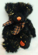 Russ Bear Plush Halloween Sparky 11" Stuffed Animal Pumpkin Foot Black Sparkly