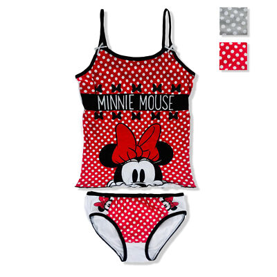 Disney Minnie Mädchen Schlafanzug Komplett Top Slip Sommer Baumwolle Bedruckt 2907