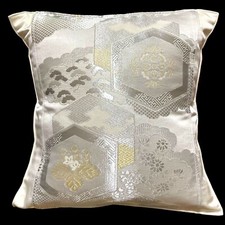 16" Glittering Japanese Kimono Obi Pillow Cover Handmade/White/ Flower F/S 330