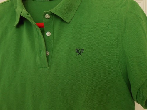 J. CREW GREEN PIQUE SHORT SLEEVE WITH CROSS TENNIS RACKETS FOR LOGO----MEDIUM - Picture 2 of 2
