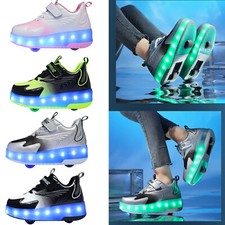 Flashy Boys Girls Kids LED Roller Shoes USB Rechargeable Wheels Sneakers Beginer