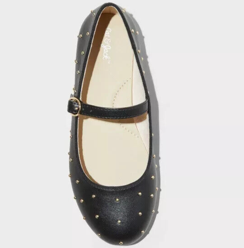 Girls Jo Black Mary Jane Flats Studded Dress Shoes Buckle Strap Party Size 13 - Picture 3 of 4