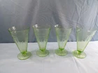 Set of 4 Hocking Green Depression Glass Footed Ice Tea Tumblers 6 1/2" Tall