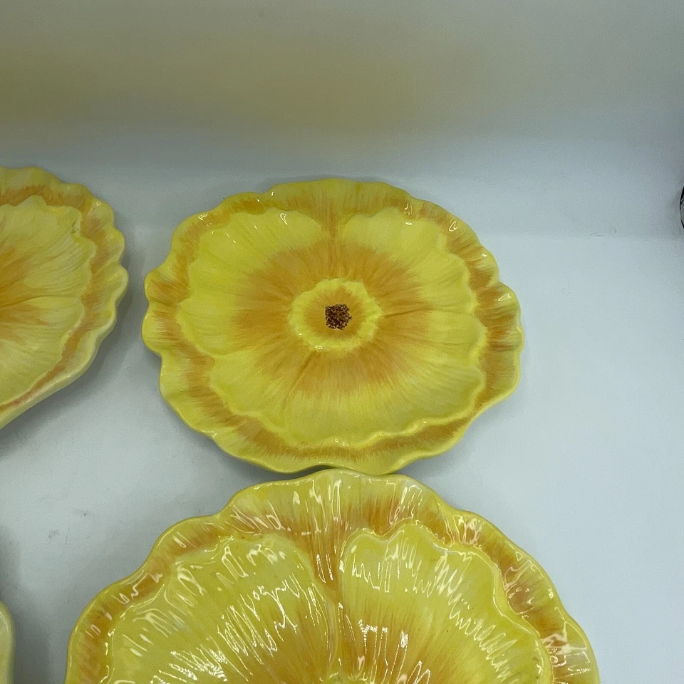 4 platos amarillos de cerámica internacional certificados primavera verano fiesta del té 3D Foto 3 de 4