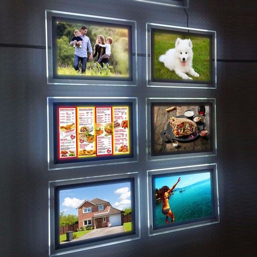 A1 | Slim LED Illuminated Wall Mounted Crystal Frame Poster Display Menu Board - Picture 6 of 8