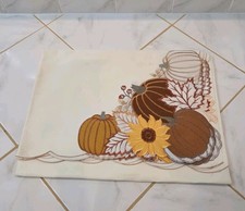 Evermaple Cream Embroidered Pumpkin Sunflower Tablecloth 60x84 Fall Cutwork