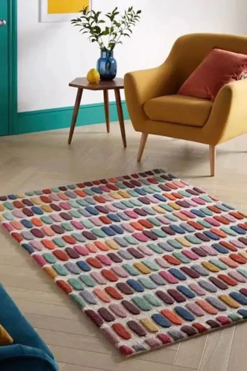 Pebbles Multi Hand-Tufted Wool Handmade Area Rug Carpet for Home Bedroom