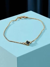 Women Gold Tone Anklet Bracelet with black lucky clover - 9-10"