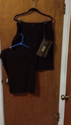 Women's Chaps Brown Skirt (16), Lacy Tee Top(L) Wristlet Bag Set Cotton blend