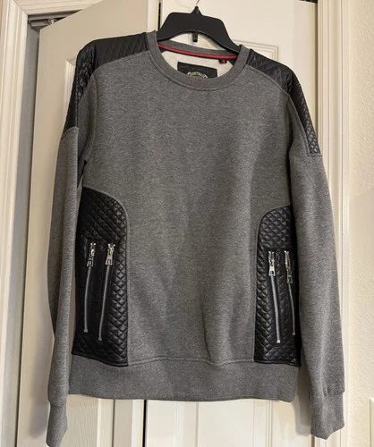 Balmain Biker Sweatshirt, XIOS New York 1991 Quilted Faux Leather Trim SZ M - product listing photo