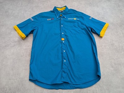 Vintage Renault Hemd Herren L blau Michelin bestickt Elfe Top F1 Autos Racing