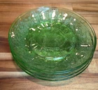 Jeanette Poinsettia 5.5" Plates Uranium Green Depression Glass Floral Set of 4