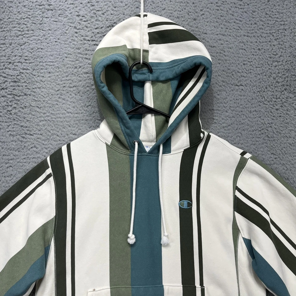 Champion Sudadera con Capucha Tejido Inverso Para Hombres Pequeña Rayas Pullover Sudadera Retro Foto 4 de 4