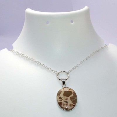 Exclusive Asteroid Jasper 925 Silver Plated Necklace 18'' Most Beautiful MJ