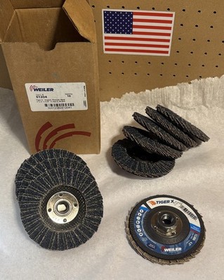 36 Grit Tiger X #51204 Weiler 4-1/2'' Tiger Flap Disc Angled CZA 5/8-11A T29 10x