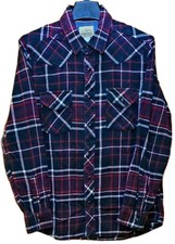 Sears Roebuck Men's Size Medium Flannel Shirt Red Black Plaid Western Workwear