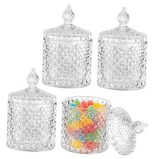 4Pcs Crystal Glass Candy Jars with Lids, 260 ml / 9 oz Decorative Storage Box