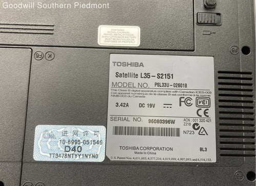 TOSHIBA Satellite L35-S2151 Intel Celeron M 420 1.6 GHz 1 GB RAM No HDD - Parts - Picture 9 of 9