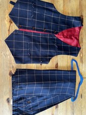ELPA Boys Royal Blue Plaid Windowpane Vest Pant Set Size L